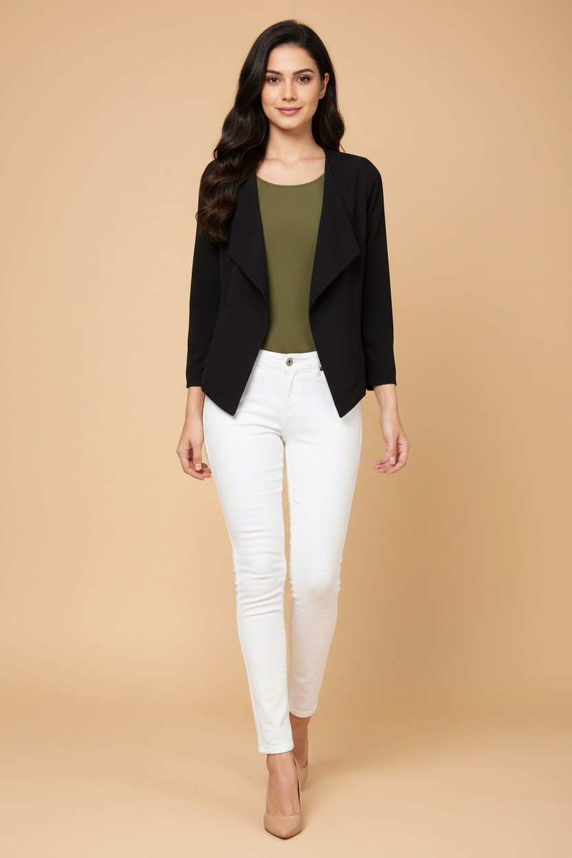 Snuggle Spot Women's Polyester Solid Long Sleeves Blazer (Black)