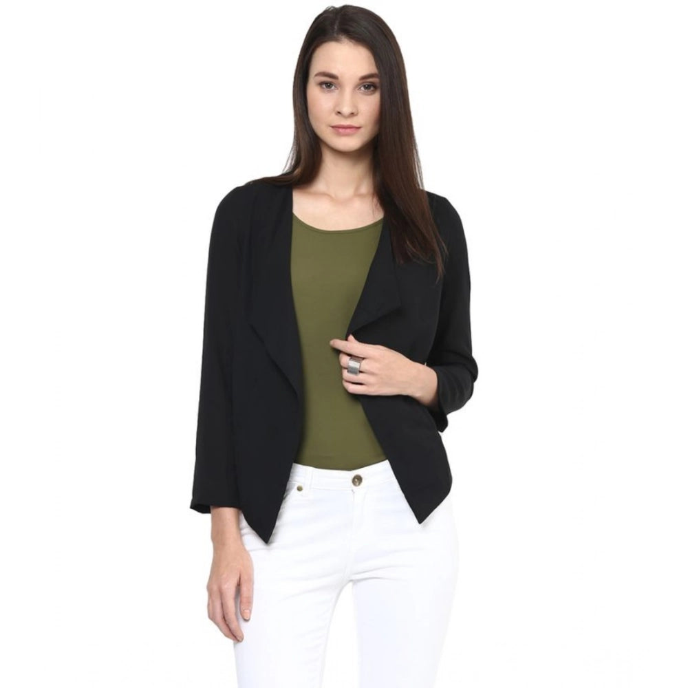 Snuggle Spot Women's Polyester Solid Long Sleeves Blazer (Black)