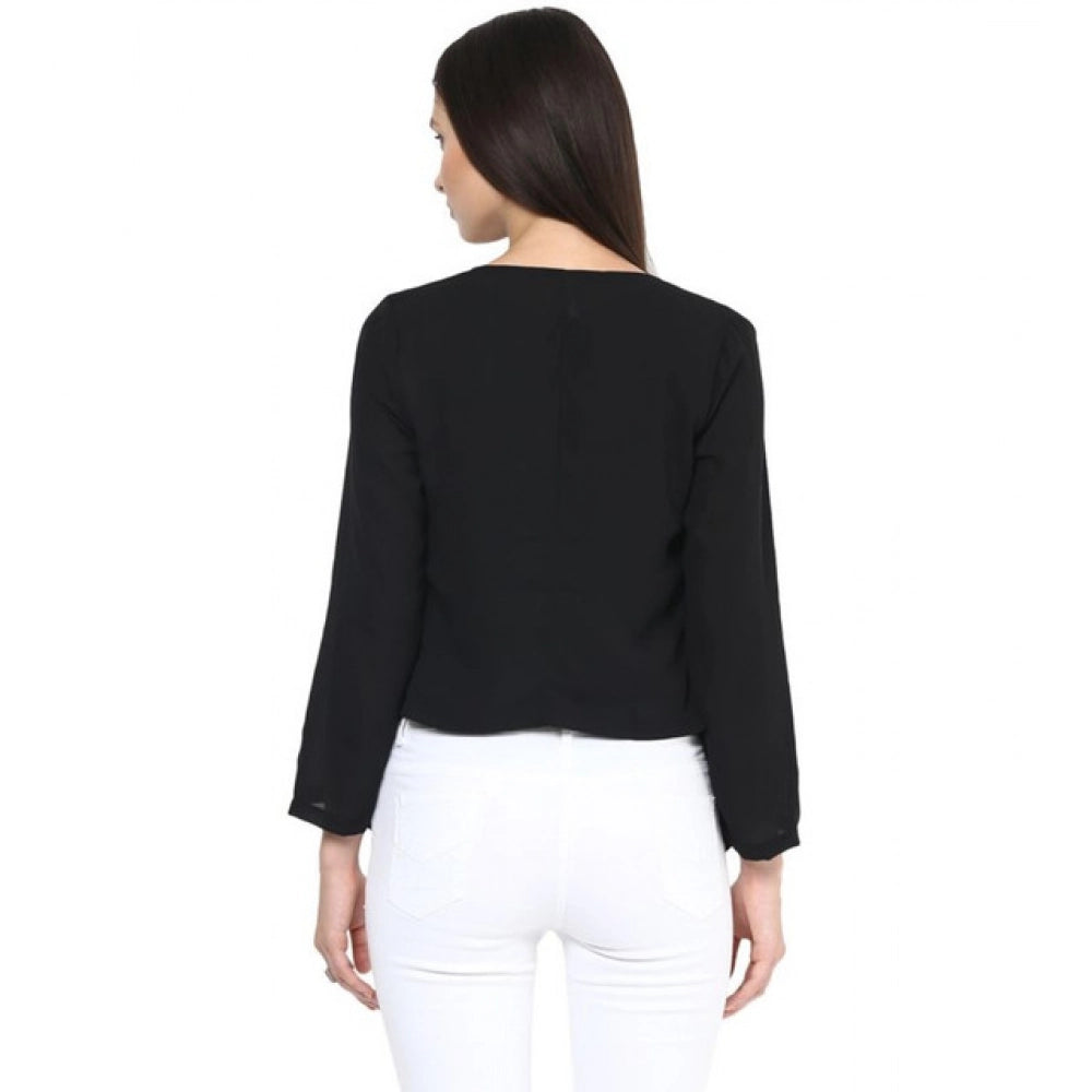 Snuggle Spot Women's Polyester Solid Long Sleeves Blazer (Black)