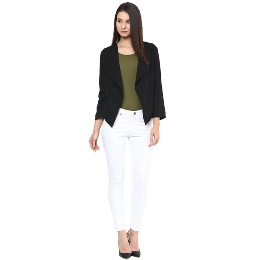 Snuggle Spot Women's Polyester Solid Long Sleeves Blazer (Black)