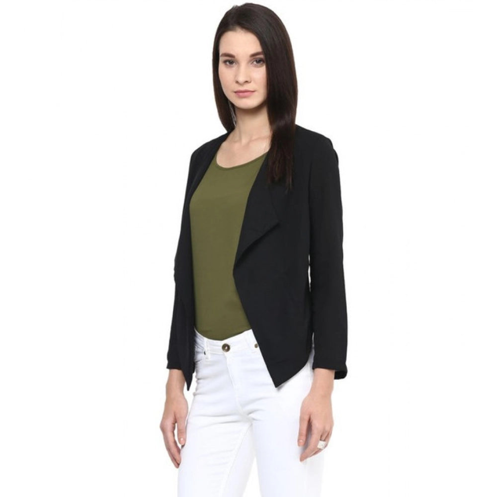 Snuggle Spot Women's Polyester Solid Long Sleeves Blazer (Black)