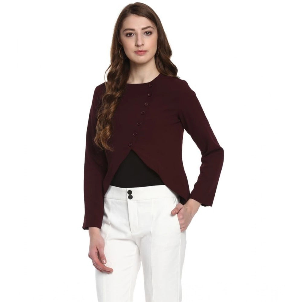 Snuggle Spot Women's Polyester Diagonal Cut Long Sleeves Blazer (Maroon)