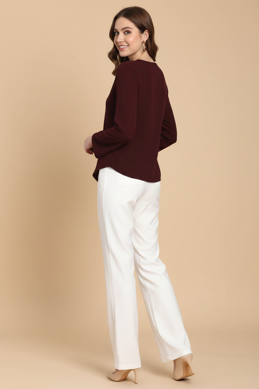 Snuggle Spot Women's Polyester Diagonal Cut Long Sleeves Blazer (Maroon)