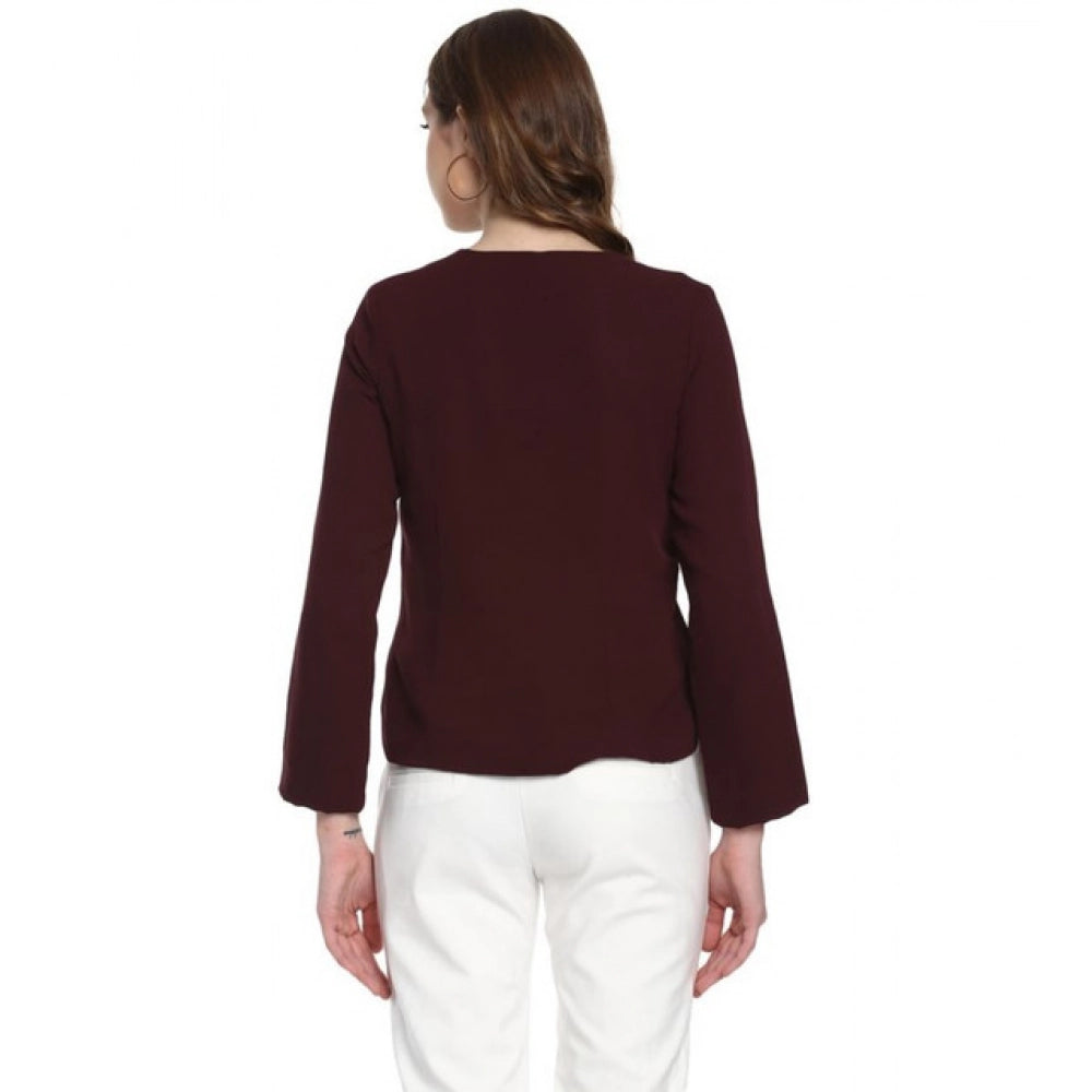 Snuggle Spot Women's Polyester Diagonal Cut Long Sleeves Blazer (Maroon)