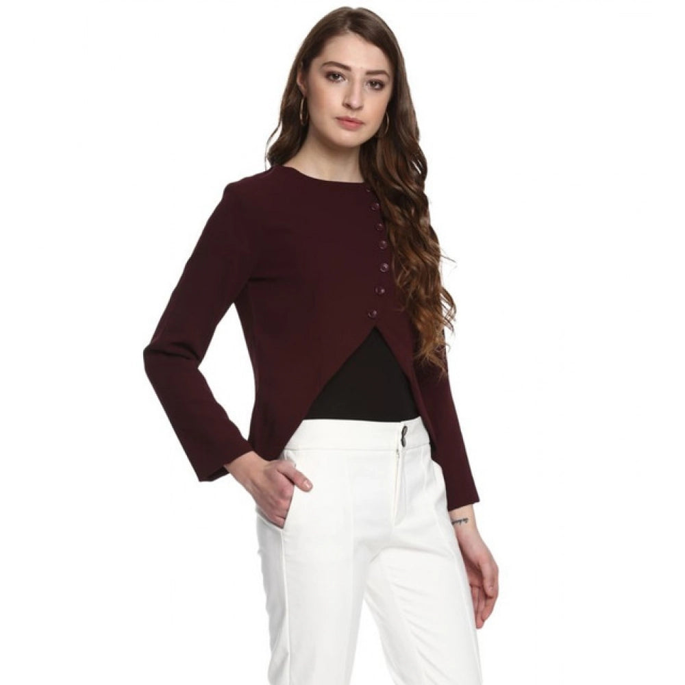 Snuggle Spot Women's Polyester Diagonal Cut Long Sleeves Blazer (Maroon)