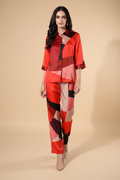Snuggle Spot Women's Satin Colour Block Long Sleeves Co-Ord Set (Multicolor)