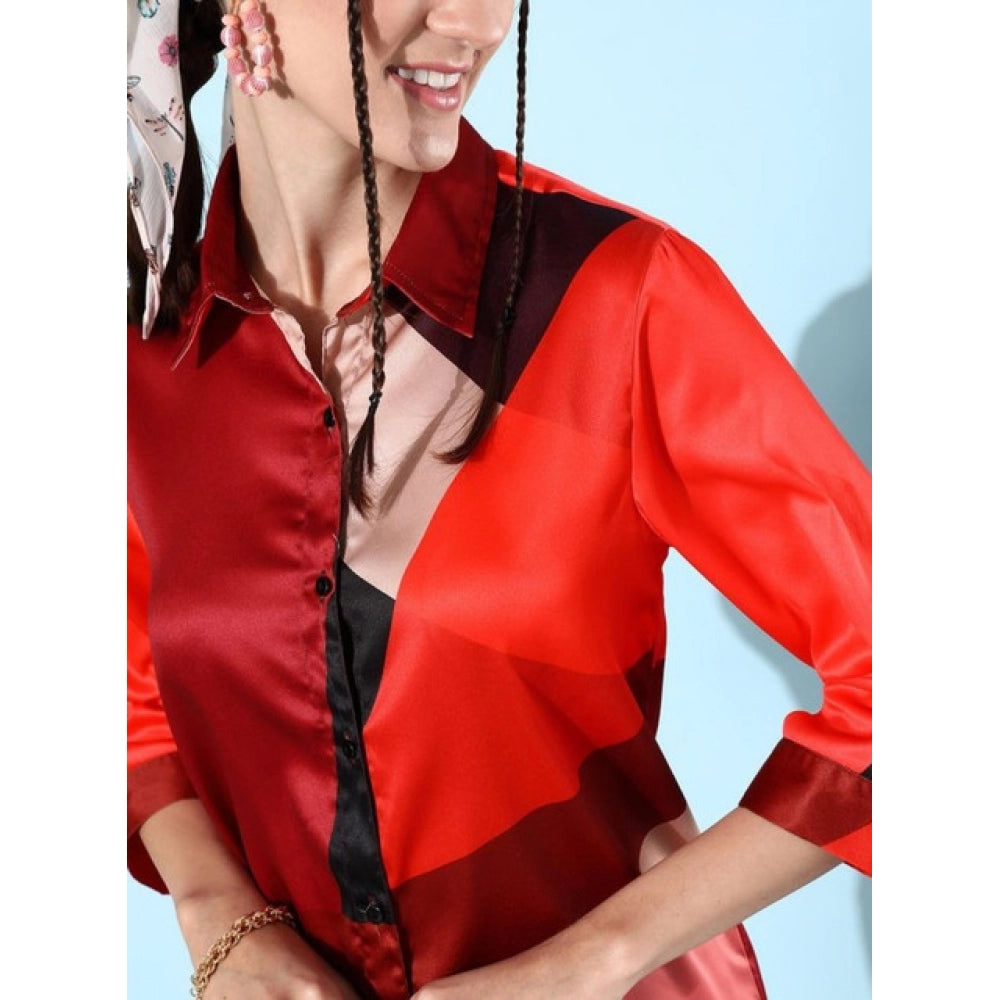 Snuggle Spot Women's Satin Colour Block Long Sleeves Co-Ord Set (Multicolor)