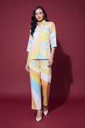 Snuggle Spot Women's Polyester Colour Blocking 3-4th Sleeve Co-Ord Set (Multicolor)