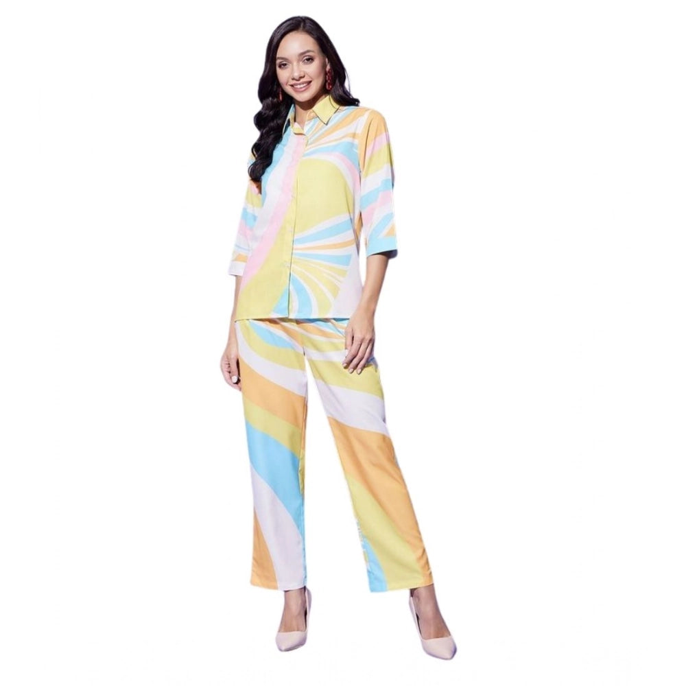 Snuggle Spot Women's Polyester Colour Blocking 3-4th Sleeve Co-Ord Set (Multicolor)