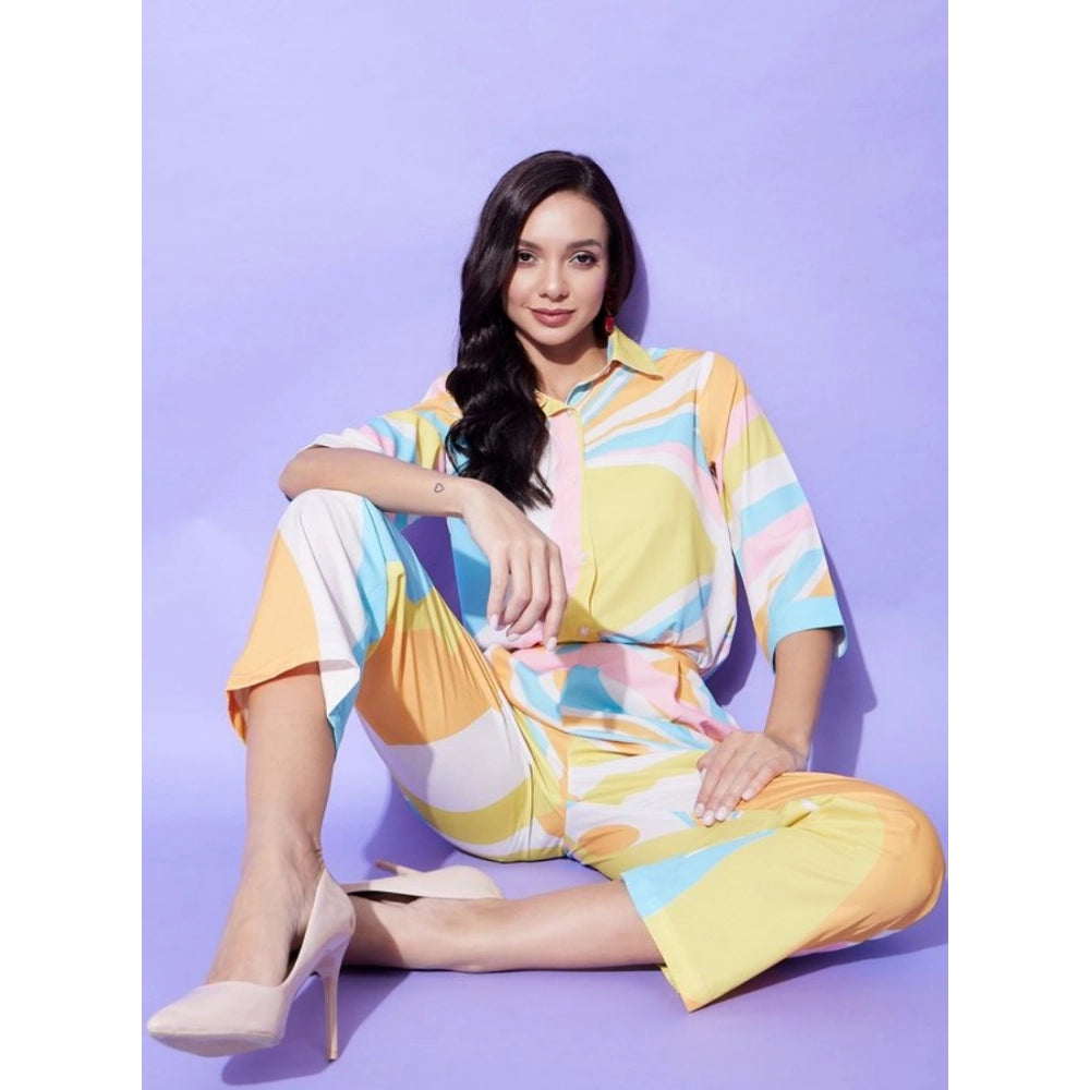 Snuggle Spot Women's Polyester Colour Blocking 3-4th Sleeve Co-Ord Set (Multicolor)