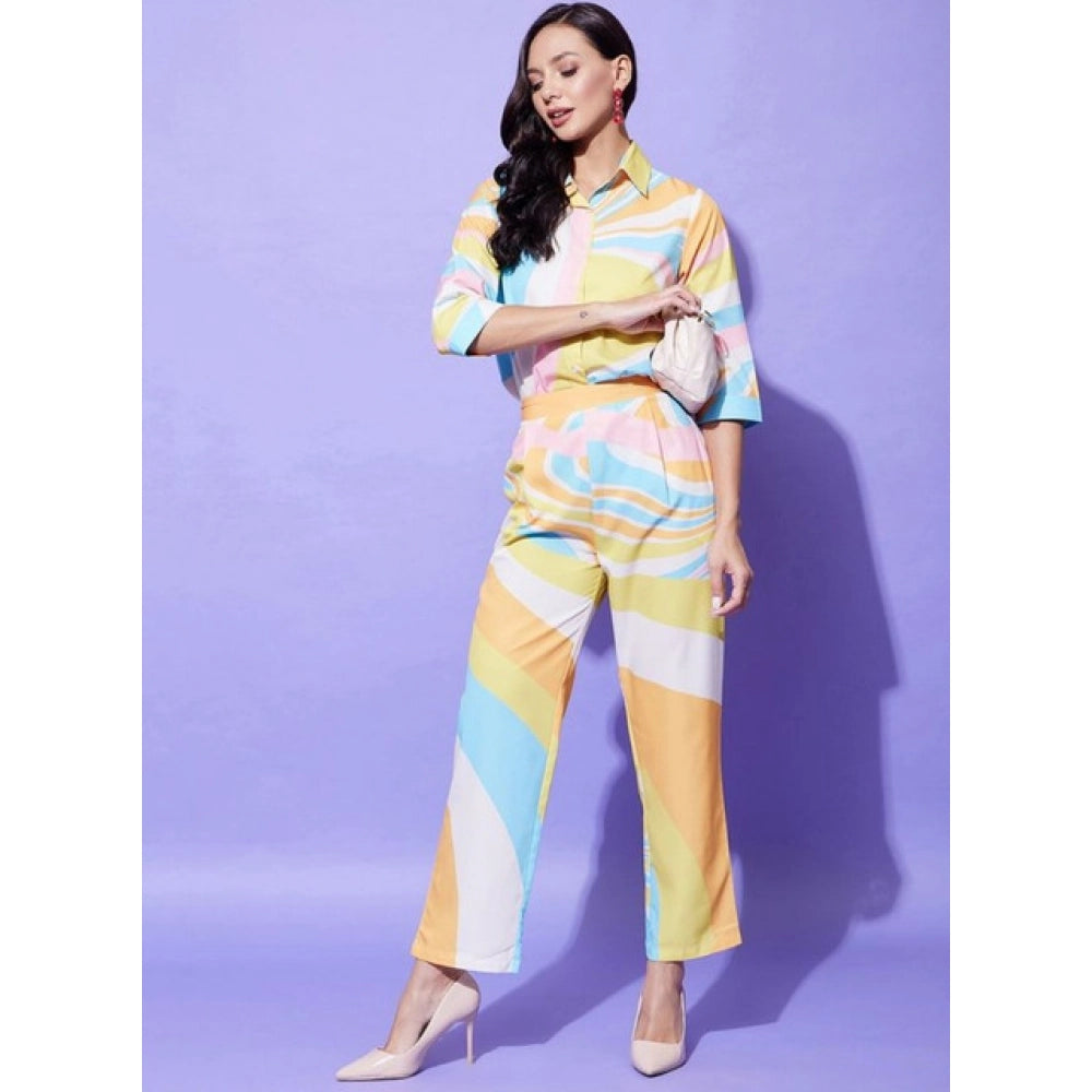 Snuggle Spot Women's Polyester Colour Blocking 3-4th Sleeve Co-Ord Set (Multicolor)