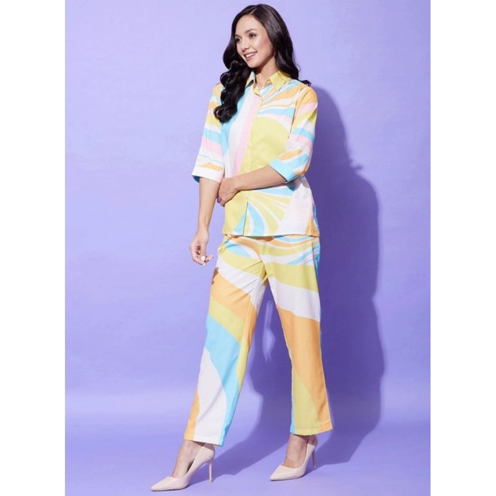 Snuggle Spot Women's Polyester Colour Blocking 3-4th Sleeve Co-Ord Set (Multicolor)