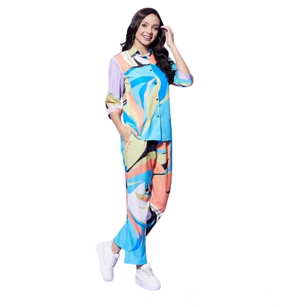 Snuggle Spot Women's Polyester Colour Blocking 3-4th Sleeve Co-Ord Set (Multicolor)