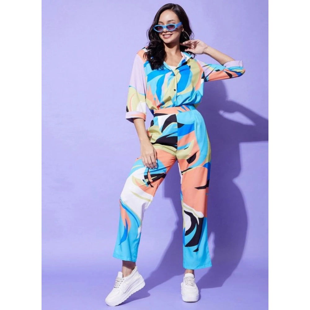 Snuggle Spot Women's Polyester Colour Blocking 3-4th Sleeve Co-Ord Set (Multicolor)