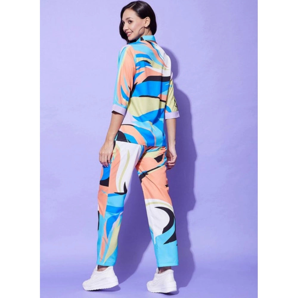 Snuggle Spot Women's Polyester Colour Blocking 3-4th Sleeve Co-Ord Set (Multicolor)