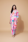 Snuggle Spot Women's Polyester Printed 3-4th Sleeve Co-Ord Set (Multicolor)