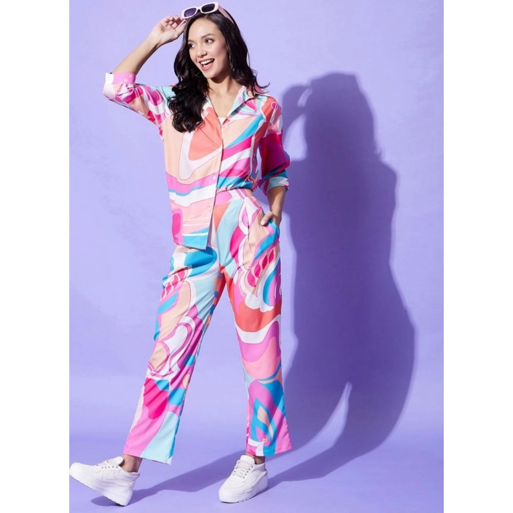Snuggle Spot Women's Polyester Printed 3-4th Sleeve Co-Ord Set (Multicolor)