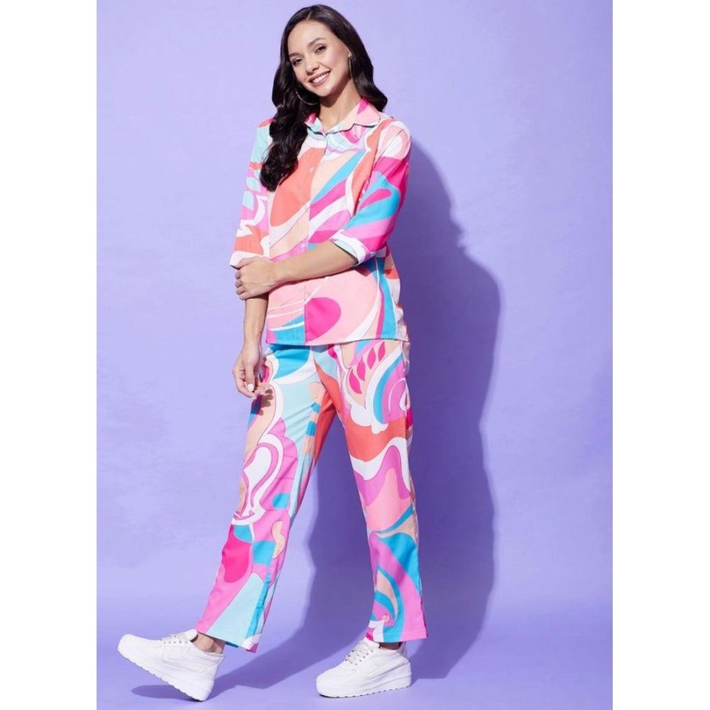 Snuggle Spot Women's Polyester Printed 3-4th Sleeve Co-Ord Set (Multicolor)
