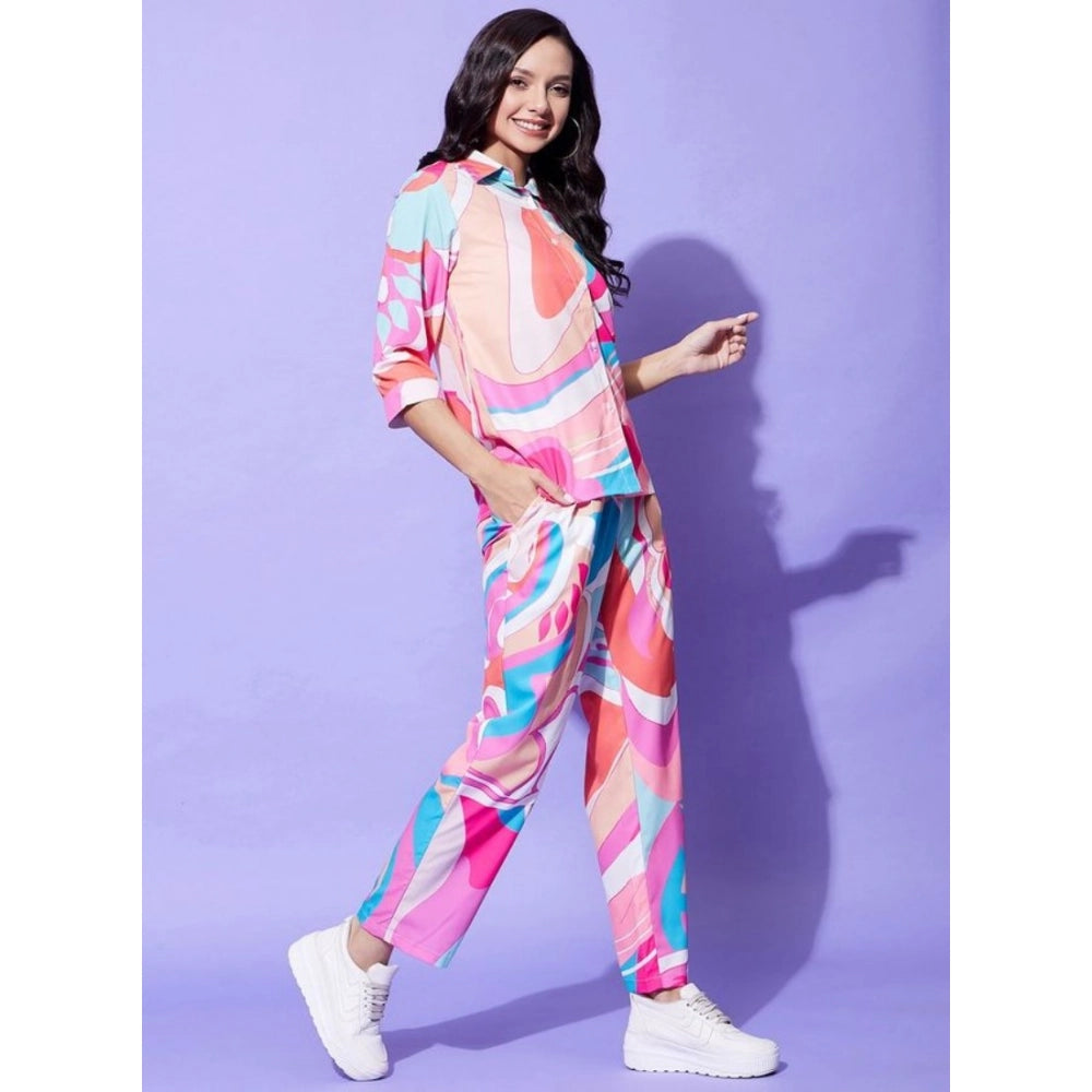 Snuggle Spot Women's Polyester Printed 3-4th Sleeve Co-Ord Set (Multicolor)