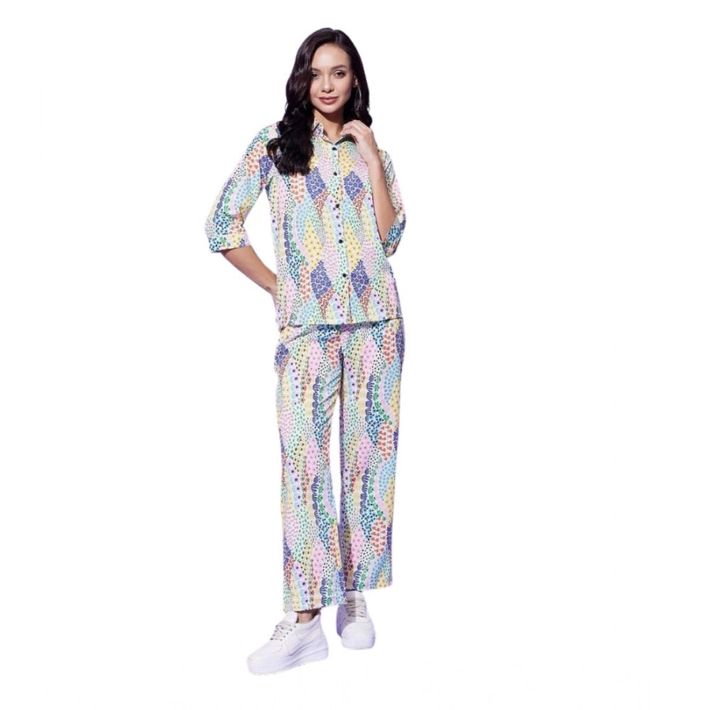 Snuggle Spot Women's Polyester Floral 3-4th Sleeve Co-Ord Set (Multicolor)