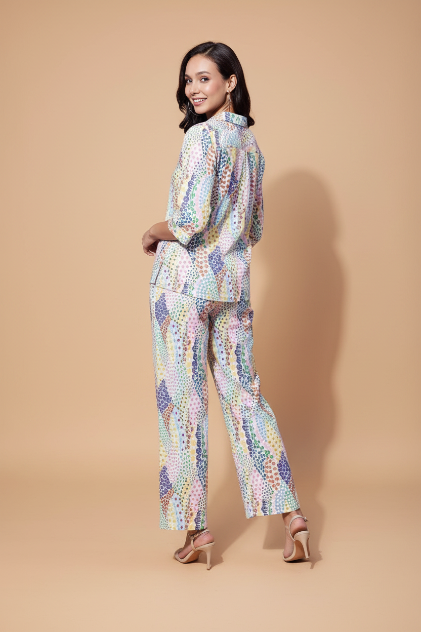 Snuggle Spot Women's Polyester Floral 3-4th Sleeve Co-Ord Set (Multicolor)