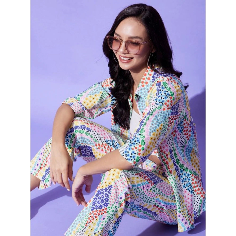 Snuggle Spot Women's Polyester Floral 3-4th Sleeve Co-Ord Set (Multicolor)