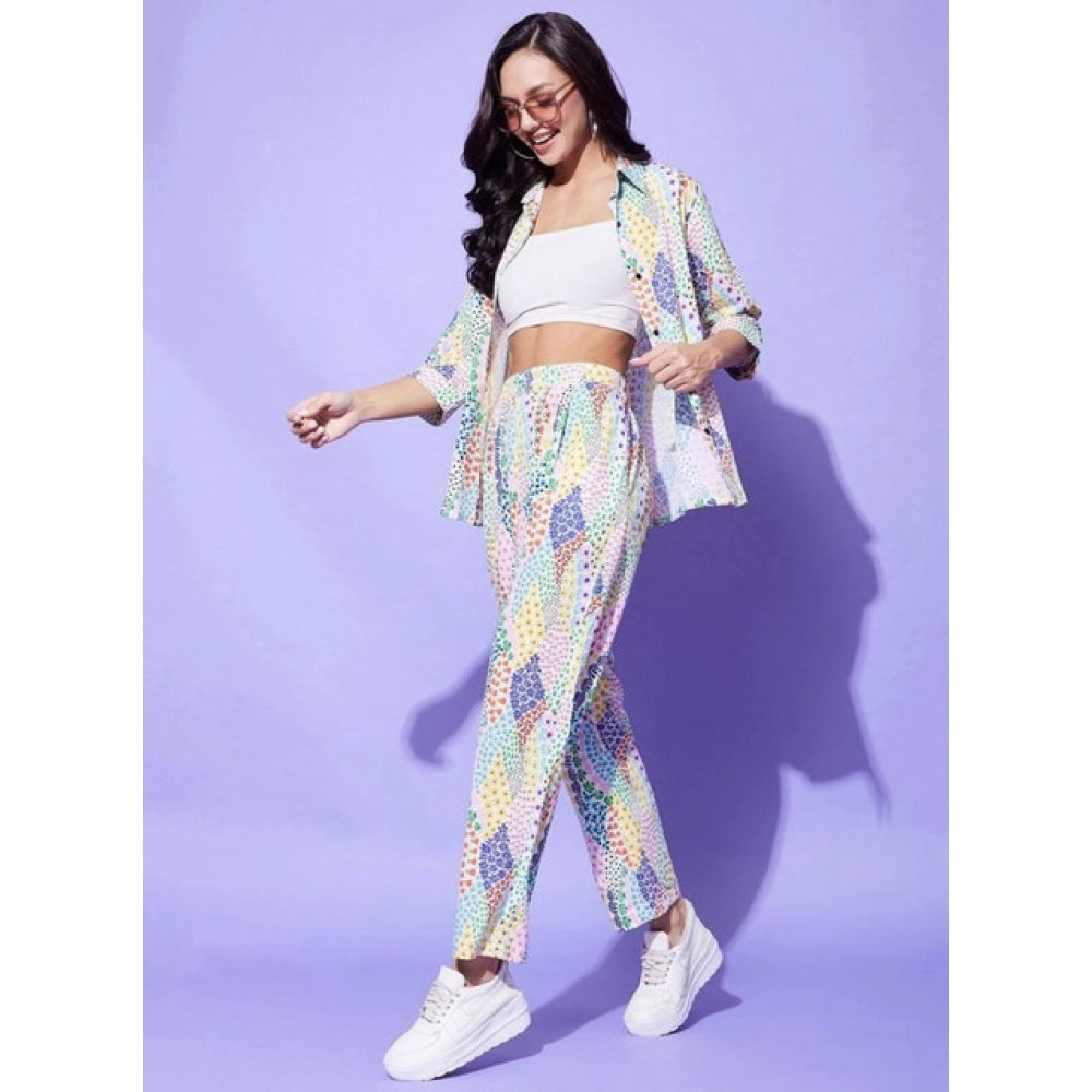 Snuggle Spot Women's Polyester Floral 3-4th Sleeve Co-Ord Set (Multicolor)
