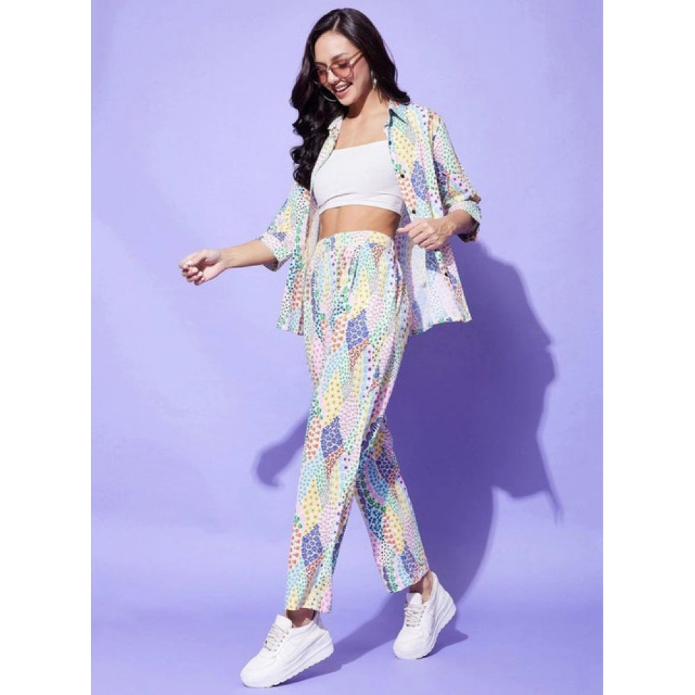 Snuggle Spot Women's Polyester Floral 3-4th Sleeve Co-Ord Set (Multicolor)
