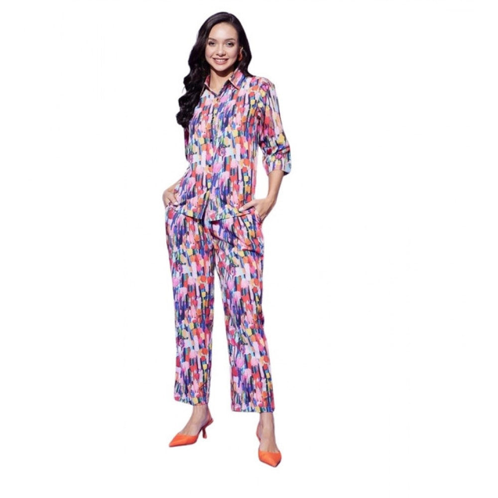Snuggle Spot Women's Polyester Floral 3-4th Sleeve Co-Ord Set (Multicolor)