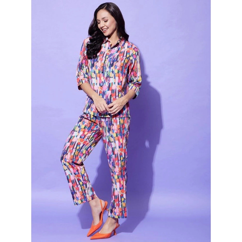Snuggle Spot Women's Polyester Floral 3-4th Sleeve Co-Ord Set (Multicolor)