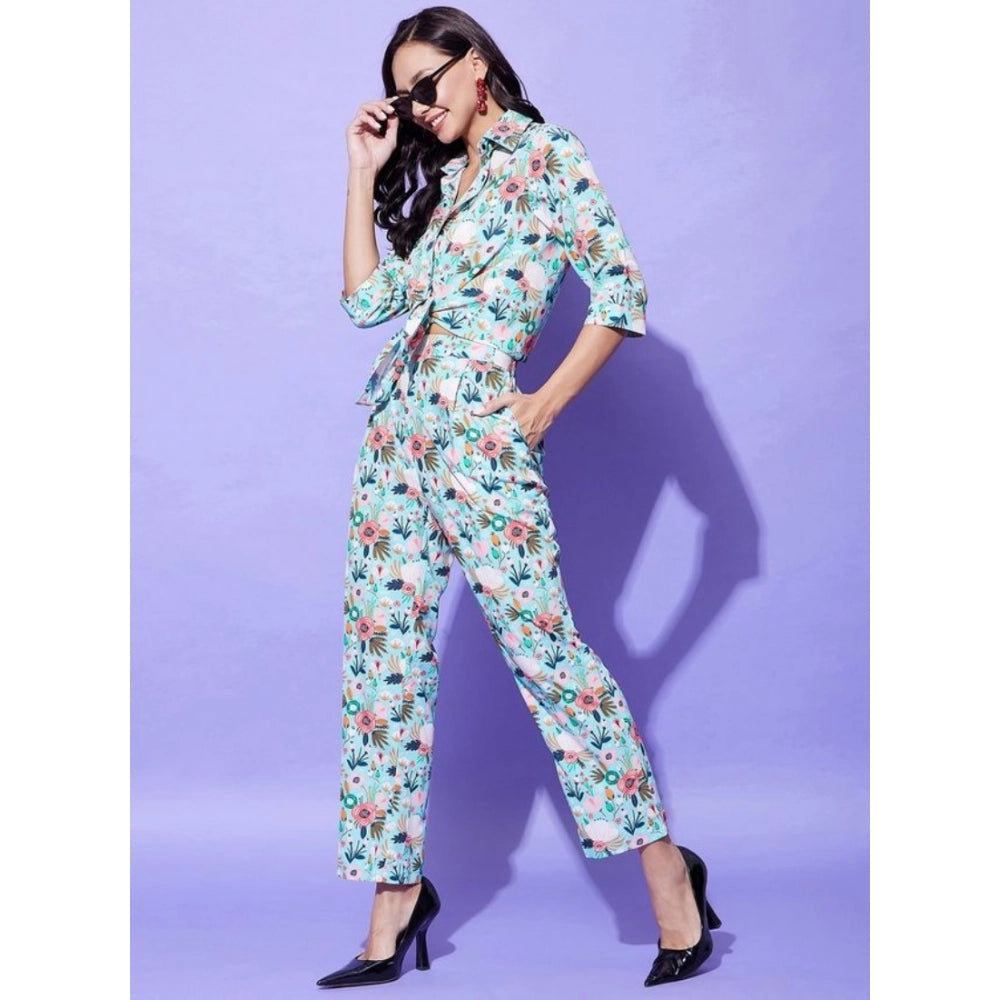 Snuggle Spot Women's Polyester Floral 3-4th Sleeve Co-Ord Set (Multicolor)