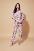 Snuggle Spot Women's Polyester Floral 3-4th Sleeve Co-Ord Set (Multicolor)