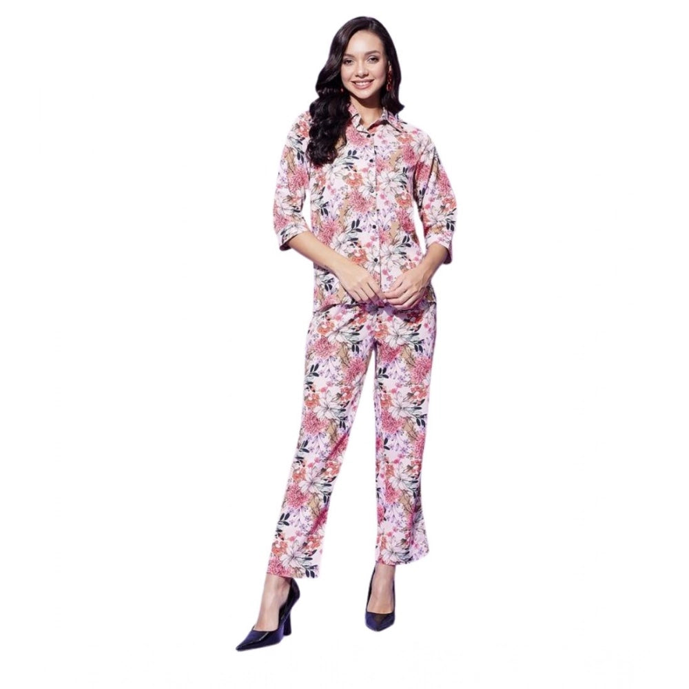 Snuggle Spot Women's Polyester Floral 3-4th Sleeve Co-Ord Set (Multicolor)