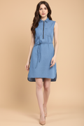 Snuggle Spot Women's Denim Solid Sleeveless Dress (Blue)