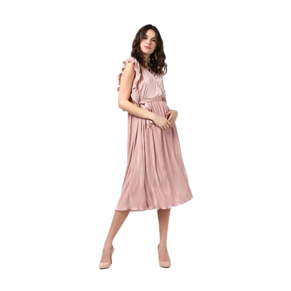 Snuggle Spot Women's Polyester Pleated Flutter Dress (Champagne Gold)
