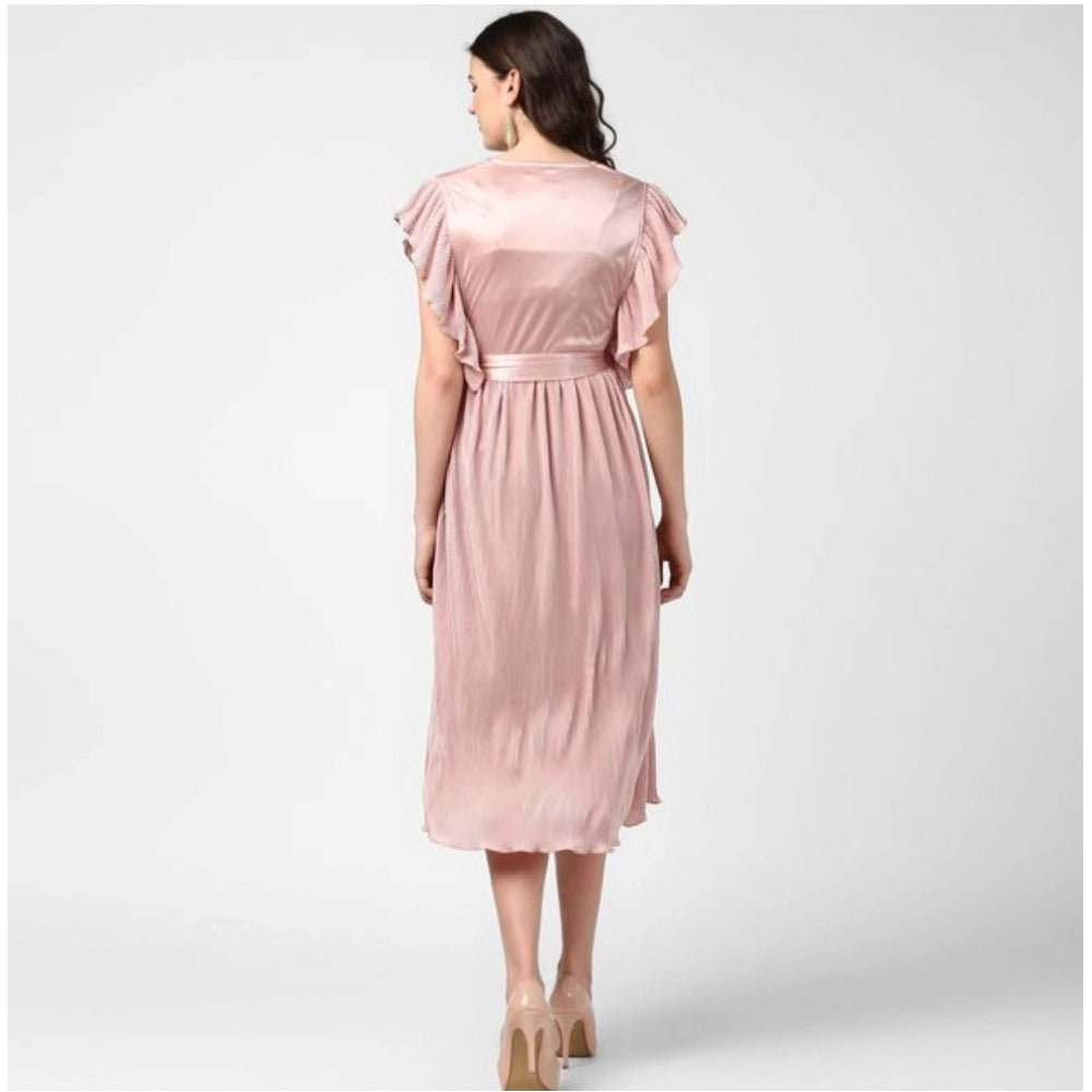Snuggle Spot Women's Polyester Pleated Flutter Dress (Champagne Gold)