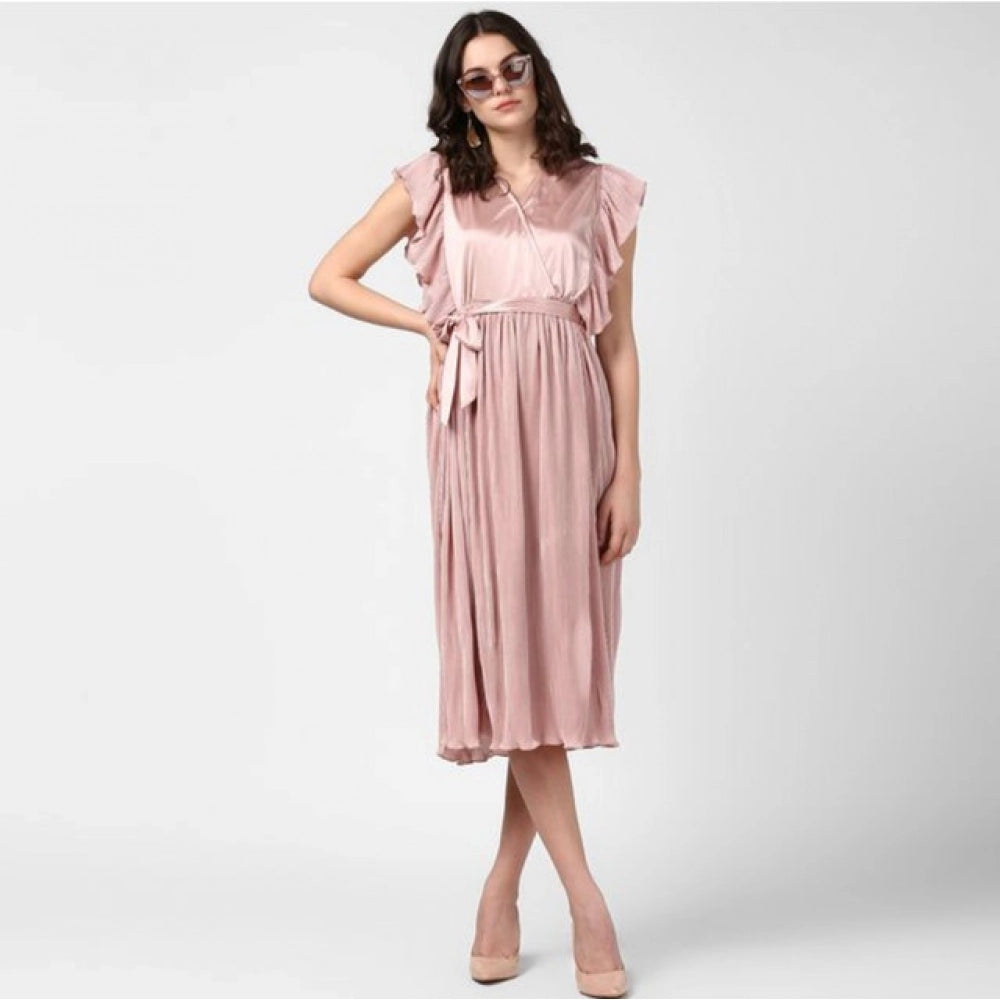 Snuggle Spot Women's Polyester Pleated Flutter Dress (Champagne Gold)