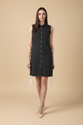 Snuggle Spot Women's Denim Solid Sleeveless Dress (Black)