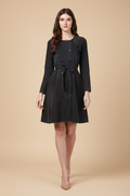 Snuggle Spot Women's Denim Washed Long Sleeves Dress (Black)