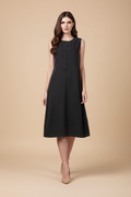 Snuggle Spot Women's Denim Solid Sleeveless Dress (Black)