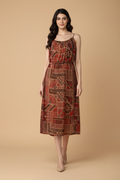 Snuggle Spot Women's Polyester Printed Shoulder Straps Dress (Maroon - Brown)