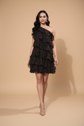 Snuggle Spot Women's Organza Tiered Sleeveless Dress (Black)