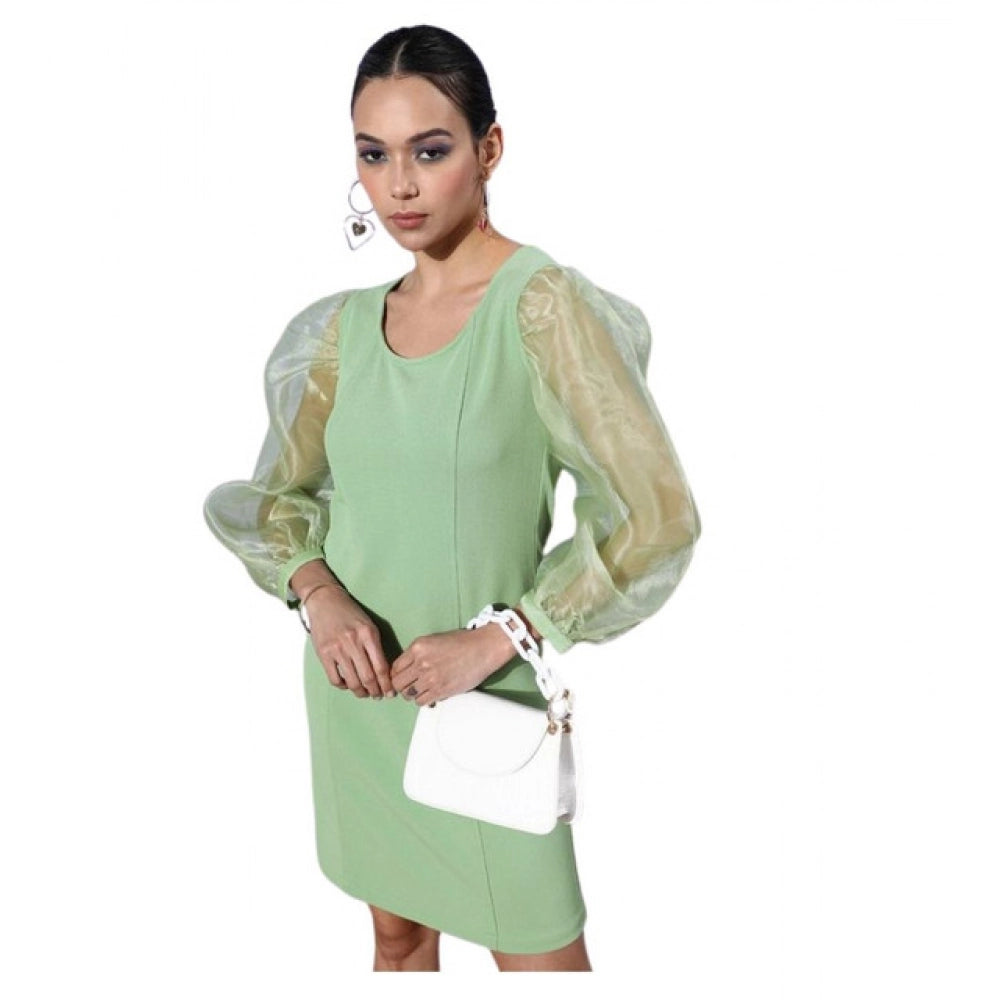 Snuggle Spot Women's Organza And Polyester Lycra Solid Long Sleeves Dress (Green)