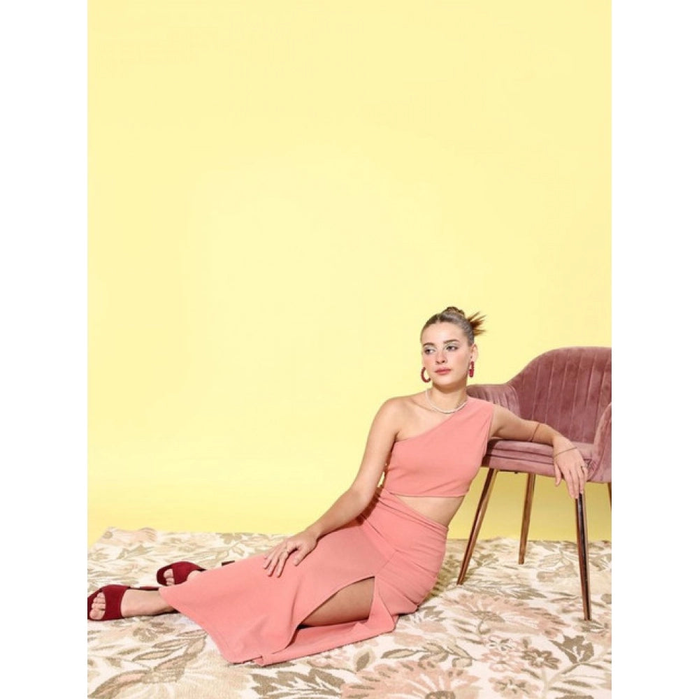 Snuggle Spot Women's Polyester Lycra Solid Sleeveless Dress (Pink)