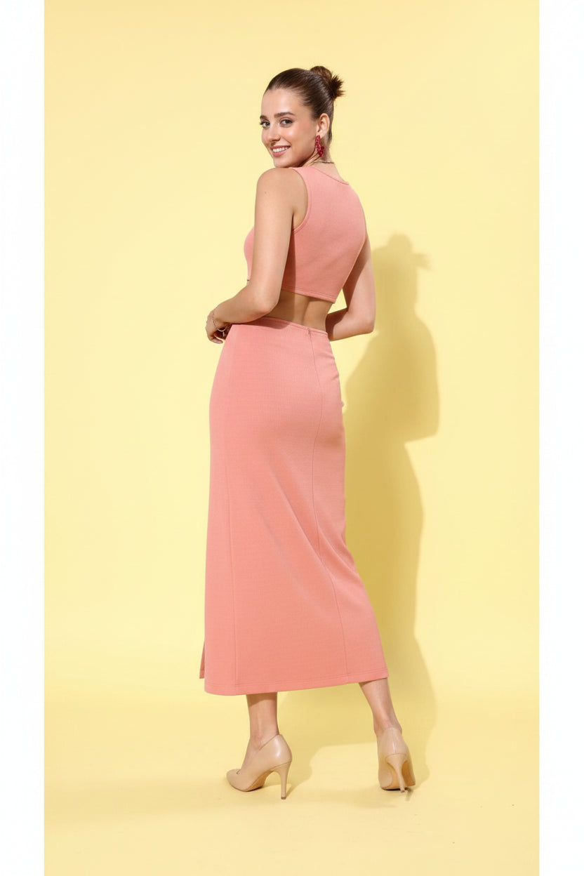 Snuggle Spot Women's Polyester Lycra Solid Sleeveless Dress (Pink)