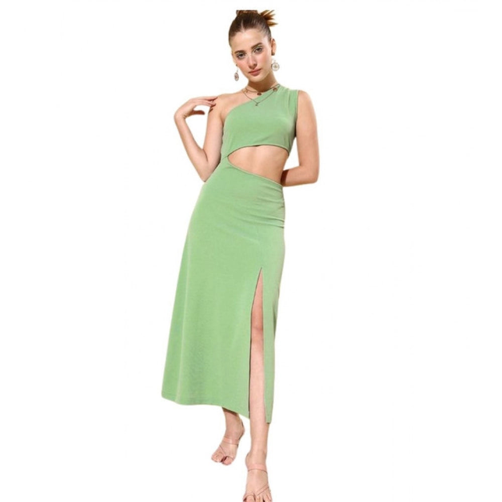 Snuggle Spot Women's Polyester Lycra Solid Sleeveless Dress (Green)