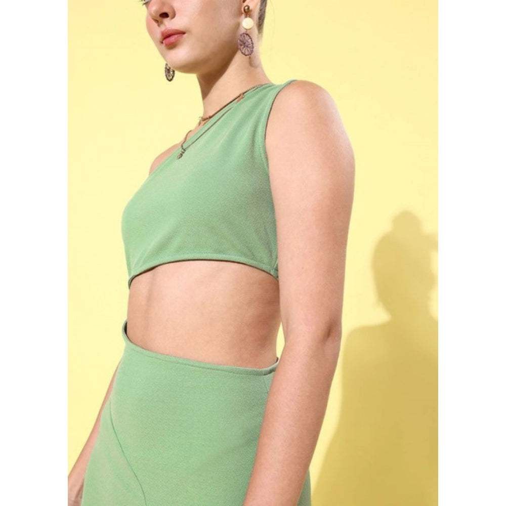 Snuggle Spot Women's Polyester Lycra Solid Sleeveless Dress (Green)