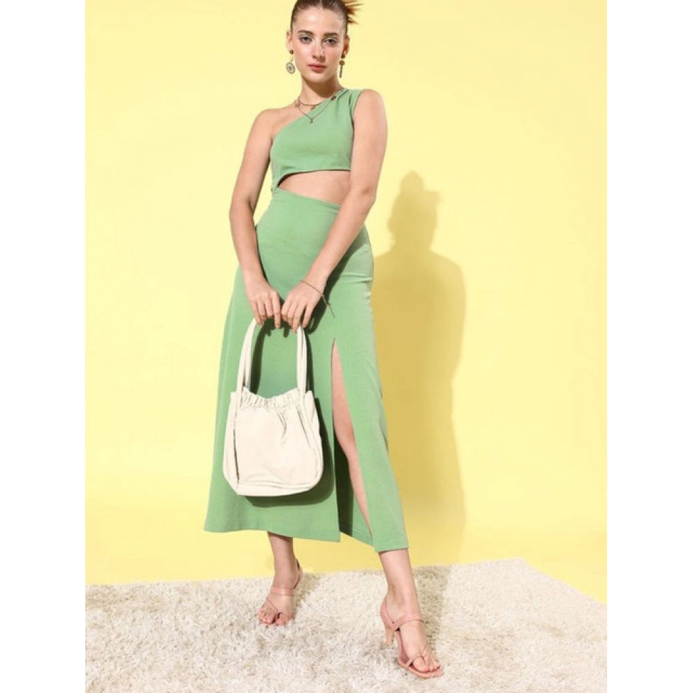 Snuggle Spot Women's Polyester Lycra Solid Sleeveless Dress (Green)