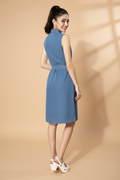 Snuggle Spot Women's Denim Solid Sleeveless Dress (Blue)
