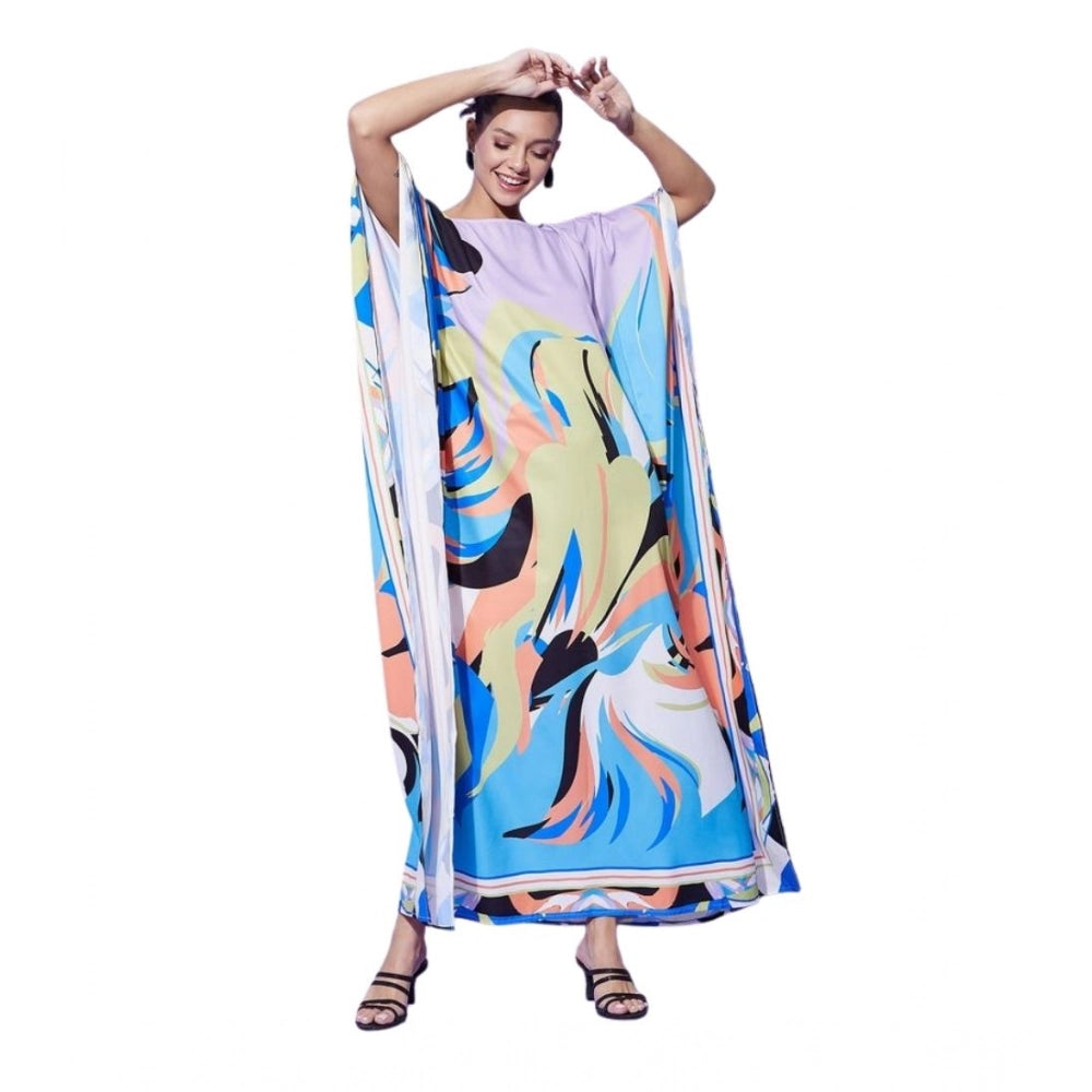 Snuggle Spot Women's Satin Colour Blocking Kaftan Dress (Multicolor)